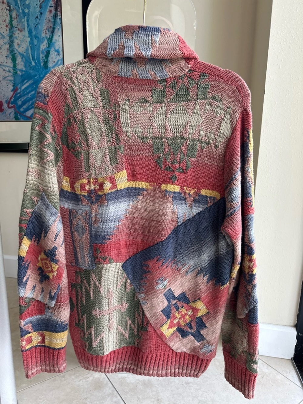 🦄 Vtg Polo by Ralph Lauren Silk & Linen Hand Knit Patchwork Southwestern - Picture 2 of 5
